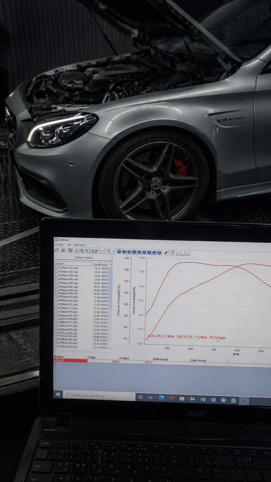 Mercedes AMG C63S Dyno en banco de rodillos Euroworks